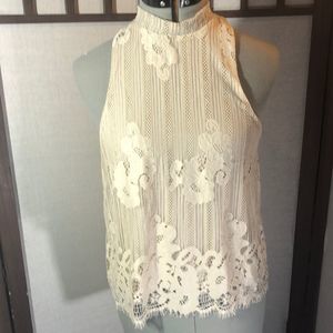 Urban Outfitters Kimchi Blue Tilly Mock Neck Ivory Lace Top NWT Size Large